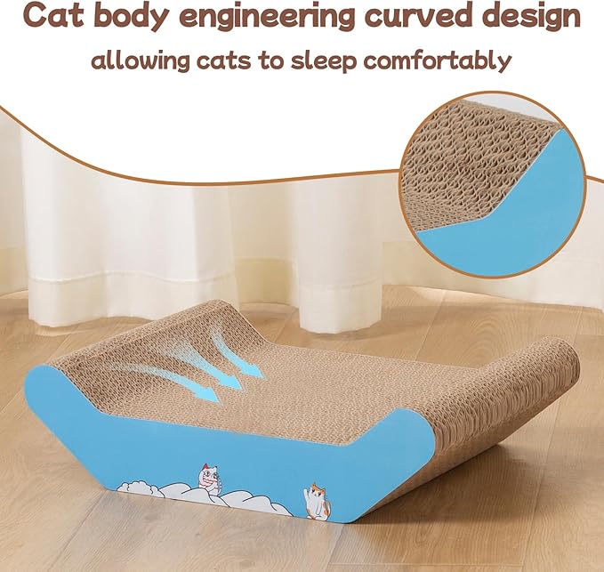 Cat Scratcher Bed Cardboard & 16.9 inches Large Cat Scratching Box with Corrugated Cat Scratch Pad for Indoor Cats，Furniture Protector