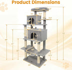 PETSITE 70-inch Tall Cat Tree, Modern Multi-Level Cat Tower with 2 Comfy Condos, Sisal Scratching Posts, Snug Hammock, and Dangling Ball, Ideal for Indoor Cats and Kittens (Grey)