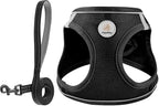 Hipubby Dog Harness and Leash Set, No Pull Soft Mesh Puppy Harness for Small Medium Dogs, Cats - Step in Adjustable Reflective Pet Harness with Buckle and Double D-Rings - Black, XS