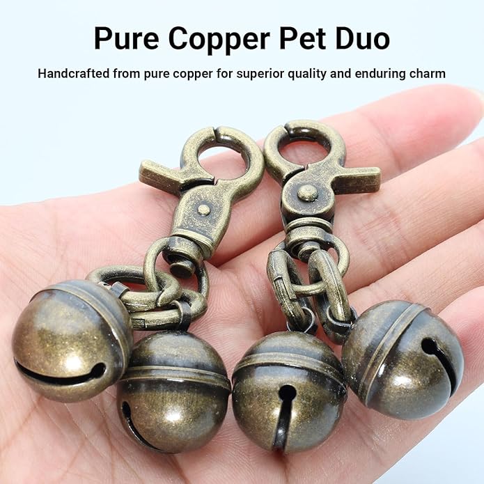 Copper Bells for Dog Collars with Snap Clips - Dog Bells to Go Outside,Made of Pure Copper for Dogs/Cat - Clear Sound & No Rust - Know Where Your Pet
