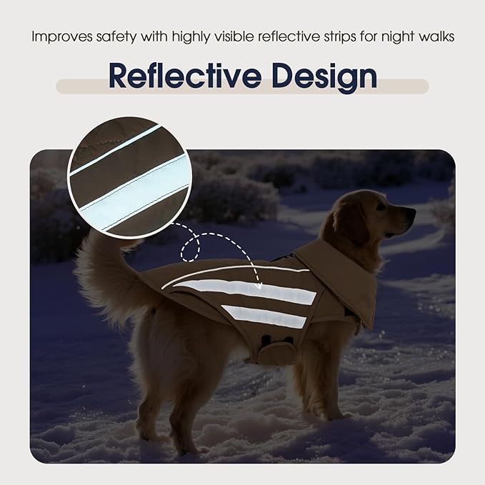 IECOii Dog Coat Waterproof - Adjustable Outdoor Dogs Cold Weather Coats & Reflective Winter Jacket with Broad Chest Breeds, Hunting Vest Jackets for Small Dogs, Rainy, Snowy, Khaki, Sizes M