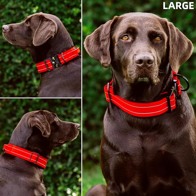 Tuff Pupper Tactical Dog Collar with Handle | Heavy Duty Adjustable Dog Collar | Military Nylon Collar for Large Dogs | Quick-Release Buckle | Soft Padded Comfort | Training Control (Red, Large)
