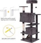 ZENY 54 Inch Cat Tree, Indoor Cat Tower Condo, Multi-Level Cat House with Sisal-Covered Scratching Post + 2 Play House, Pet Cat Furniture, Grey