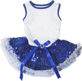 Petitebella Plain Sequins Tutu Puppy Dog Dress (White/Blue Lace, X-Large)