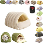 Removable and Washable Winter Closed-Off Cat Bed, Cutypet Winter Cave, Warm Foldable Secure Pet Nest for Indoor Cats & Small Dogs, Comfor Plush Snuggle Hut for Kitty, Puppy, Pets (Corduroy-White,M)