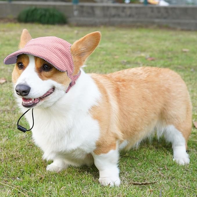 Dog Baseball Cap, Dog Cat Summer Beach Visor Hat with Ear Holes, Adjustable Puppy Sunbonnet Headdress (Pink, Small)