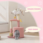 Magshion 33" Flower Cat Tree for Indoor Cats, Compact Cat Tower with Condo, Scratching Posts, Flower Perch & Dangling Toys for Kittens & Small Cats, Cute Cat Furniture Stand, Pink
