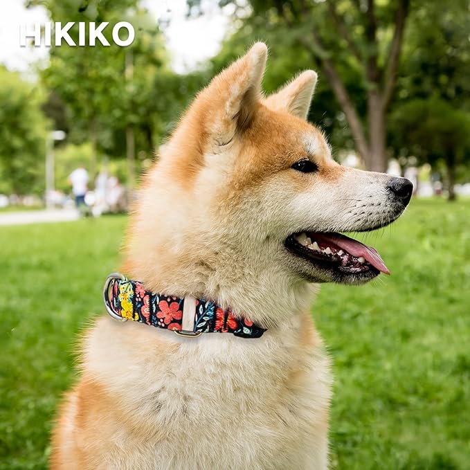 Hikiko Martingale Collar for Dogs Cute Floral Dog Collar for Small Medium Large Dogs Soft Nylon Adjustable Dog Collars (Flower Grass,Medium)