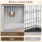 Dog Crate Furniture for Large Dogs, 36" Indoor Wooden Dog Kennel with 270° Swivel Door & 360° Rotating Feeder, Decorative Heavy Duty Dog House with Double Locks & Bowls, White