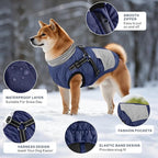 Mosucoirl Warm Dog Coats Pet Clothes, Waterproof Dogs Jacket Reflective Pet Outfits Winter Dog Cold Weather Coat Cozy Snow Jackets Vest for Small Medium Large Dogs Puppy Doggie (NavyBlue, XXL)
