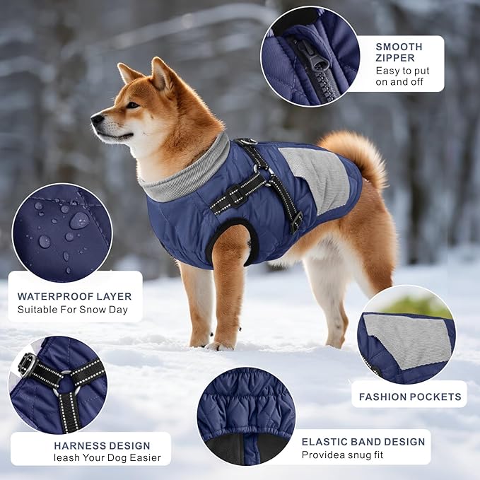 Mosucoirl Warm Dog Coats Pet Clothes, Waterproof Dogs Jacket Reflective Pet Outfits Winter Dog Cold Weather Coat Cozy Snow Jackets Vest for Small Medium Large Dogs Puppy Doggie (NavyBlue, XS)