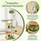 Tangkula 63 Inch Tall Cat Tree, Cute Green Cat Tower with 2 Condos, Plush Top Perch, 2 Basket Beds, Sisal Scratching Posts, 2 Dangling Balls, Slide Platform, Large Aesthetic Cat Tree for Indoor Cats