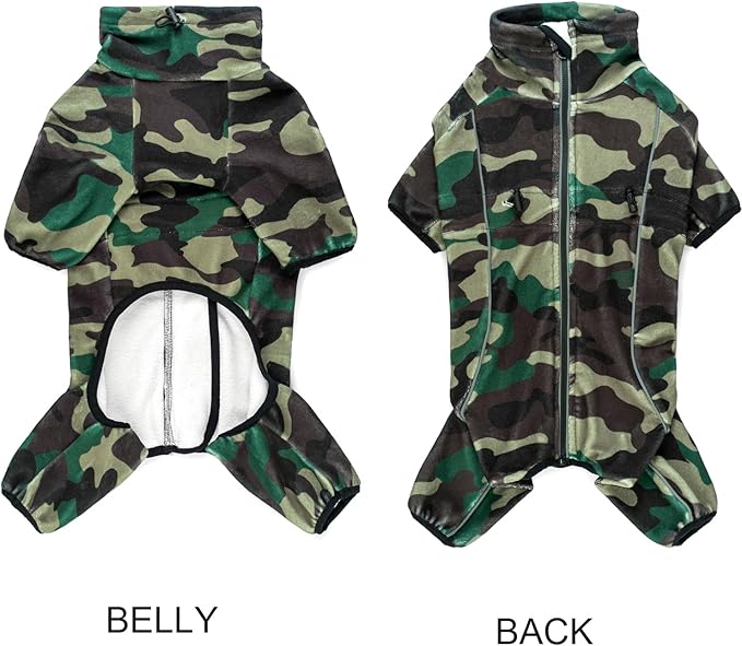 Fleece Dog Coat for Small Medium Dog,Pullover Pajamas Jumpsuit Bodysuit Puppy Coats with Legs, Pet Windproof Warm Cold Weather Jacket Full Body Vest Cozy Snowsuit Outfit Clothes (Camo, XL)