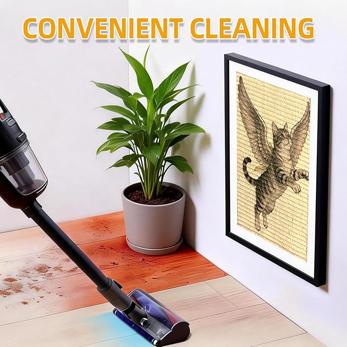 Wall Art Cat Scratcher Mat - Sisal Vertical Cat Scratch Pad with Photo Frame Design, No-Drill Wall-Mounted, 16"x12" Wall & Couch Cat Scratching Mat, 1 Extra Mat Included Free (Winged Cat)