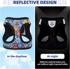 KOOLTAIL Dog Harness and Leash Set for Small Medium Dogs, Step in No Pull Comfort Padded Pet Vest, Adjustable Reflective Easy Walking Puppy Cats Harness Training, Flower Navy M