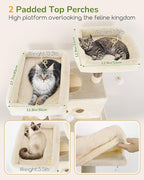 Globlazer Heavy Duty Cat Tree Tower 80in Tall Extra Large Cat Tree Tower for Multiple Indoor Cats Large Adult with Scratching Posts, 2 Spacious Condos, Padded Perches, Soft Hammock, S80B, Beige