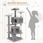 54 Inches Cat Tree Tower Condo Furniture, Cat Tower for Indoor Cats, Cozy Hammock and Sisal Scratching Posts, Multi-Level Durable Cat Scratch Post for Kittens Pet House Play, Detachable Toy, Beige