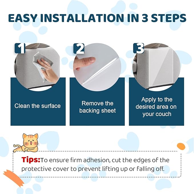 Cat Scratch Furniture Protector, Cat Scratching Mat, Trimmable Self-Adhesive Cats Claws Scratch Pads, DIY Carpet Mat Replacement for Cats Tree, Cats Wall Shelves (Transparent, 17x11.8in-10pcs)