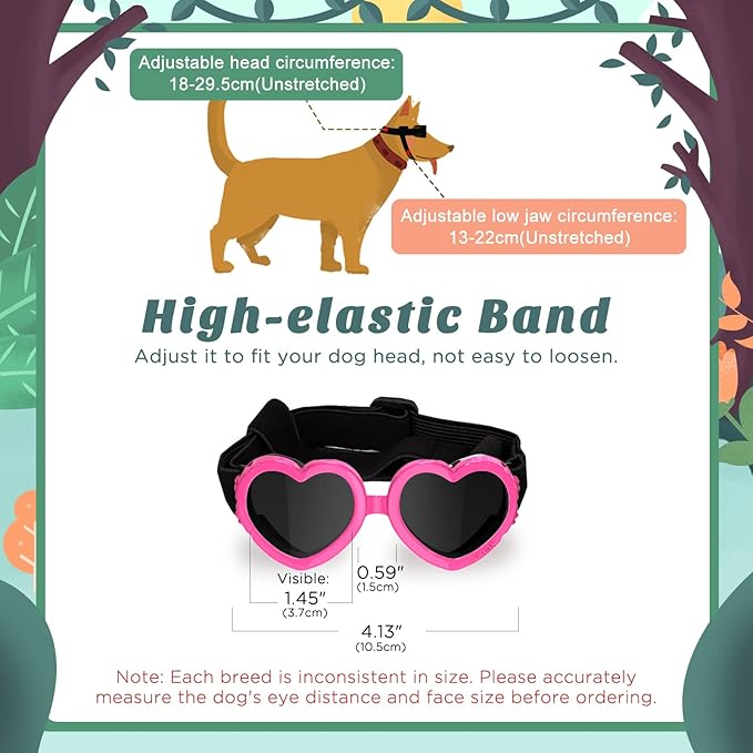 Lewondr 2 Pack Small Dog Sunglasses UV Protection Goggles Eye Wear Protection with Adjustable Strap Doggy Heart Shape Anti-Fog Sunglasses for Pet Dogs Sun Glasses Doggie Windproof Glasses, Pink
