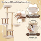 PETSITE 60-inch Wooden Cat Tree, Multi-Level Modern Cat Tower with Sisal Scratching Posts, Double Condos, Padded Cozy Top Perch, Multiple Jumping Platforms, and Hanging Ball, Ideal for Indoor Cats