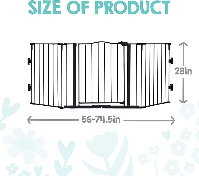 Regalo Safety 56-74.5" Super Wide Baby Gate for Doorways & Open Spaces, Wall Mounted Configurable Safety Gate with Walk-Through Door for Babies, Toddlers & Pets, Black