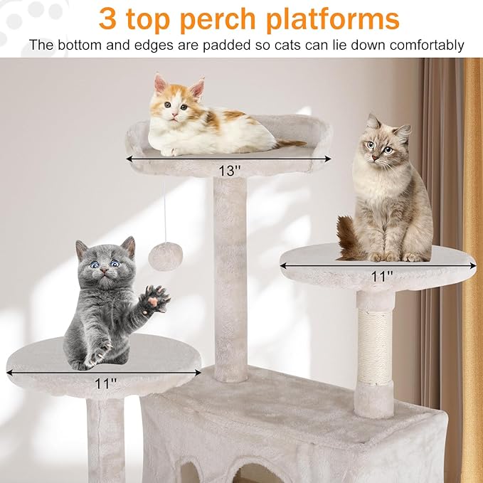 Cat Tree 70 Inches Cat Tower for Indoor Cats Multi-Level Cat Condo with Litter Box Enclosure,Scratching Posts for Indoor Cats (Beige)
