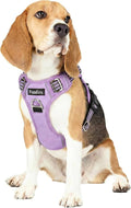 Funfox Dog Harness No Pull, Adjustable Pet Vest Harness, Super Soft Material with Vertical Handle Easy Control, Reflective Night Walking, 2 Leash Clips for Medium Sized Dogs, Purple, M