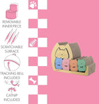CSR1005A Kazoku 15.63" Modern Cardboard 5-in-1 Family Cat Cave Scratcher with Catnip and Pull-Out Design, Multi-Colored