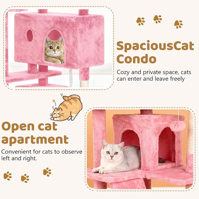 BestOffice 70 Inch Cat Tree, Multi-Level Cat Tower with Condo, Perches, Sisal Scratching Posts, Climbing Ladder,Indoor Activity Center Play House for Kittens & Adult Cats,Pink