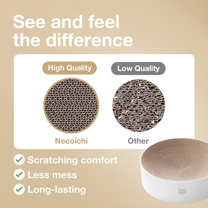 Necoichi Cat Scratcher Bowl for Indoor Cats - Cat Scratching Lounger with Reversible Usability and Extra Comfort for Lounge, Cardboard Bed Couch / (Regular, Hologram White)