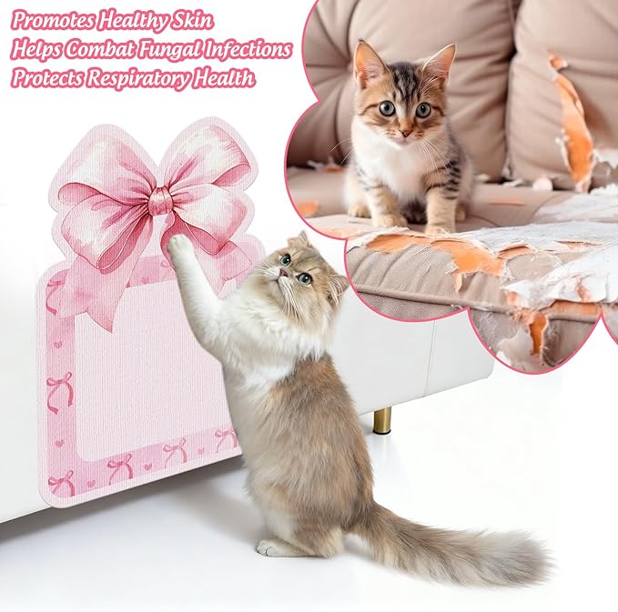 JarThenaAMCS 2Pcs Valentine's Day Cat Scratch Mats Pink Bowknot Couch Furniture Protector Bow Self-Adhesive Wall Mounted Cat Scratcher for Carpet Corner Pet Grinding Claws, 19.7 x 28.7 in