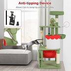 PETSITE 52 inch Cat Christmas Tree, Multi-Level Cat Tower with Sisal Scratching Posts & Board, Cat Condo, Basket Bed, and Detachable Hammock, Cute Cat Tree for Indoor Cats