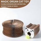 Kitty Curlz Cat Scratching Board,Accordion Magic Organ Cat Scratcher Toy with Bell Ball - Foldable Interactive Cardboard Scratching Pad for Indoor Cats Kittens 1 Pack(White)