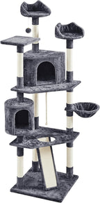Topeakmart Cat Tree Large Cat Tower 79inch for Indoor Cats Multi-Level Cat Tree with Scratching Posts & Basket & Scratching Posts as Activity Center, Play House,Dark Gray