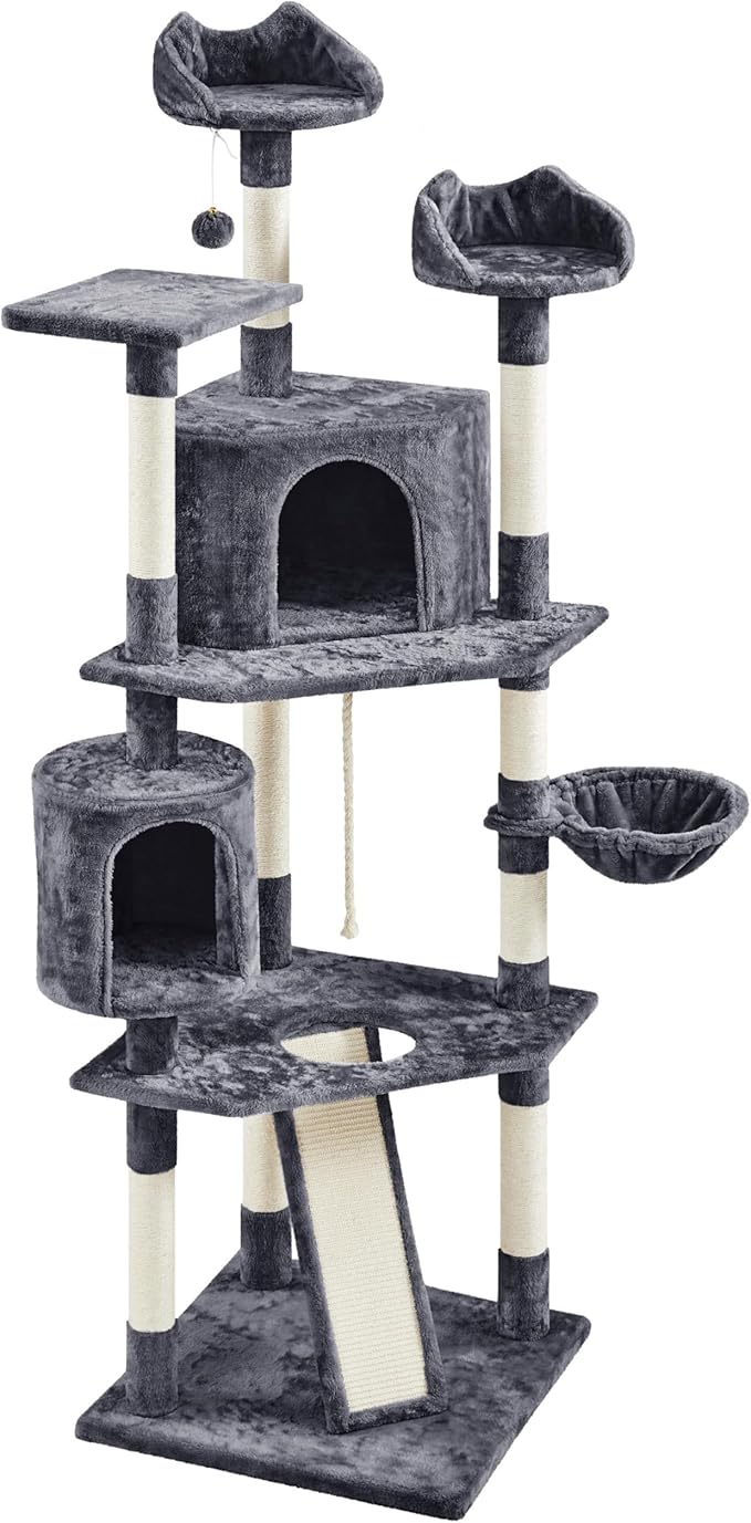 Topeakmart Cat Tree Large Cat Tower 79inch for Indoor Cats Multi-Level Cat Tree with Scratching Posts & Basket & Scratching Posts as Activity Center, Play House,Dark Gray
