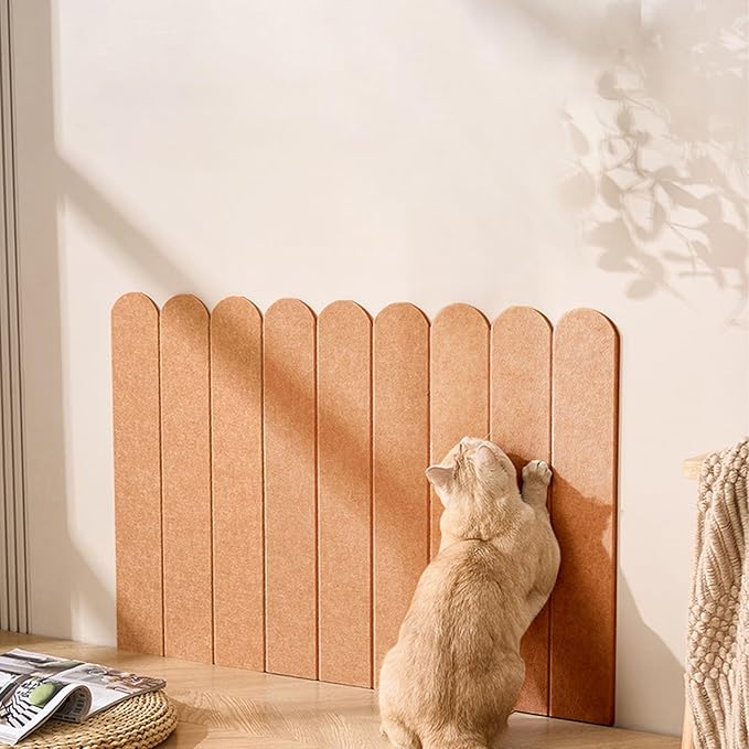 Cat Wall Scratcher, Scratching Pads, 3-Panel 0.35" Thick Felt, Scratching Post Alternative Self-Adhesive Cat Scratch Mat for Sofa/Door/Wall (Longan Yellow)