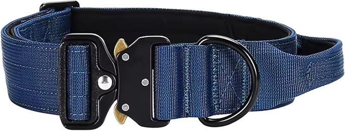 Heavy Duty Tactical Dog Collar – Adjustable Nylon with Metal Buckle, Durable & Comfortable for Medium to Large Dogs (German Shepherd, Labrador, Rottweiler), Blue, Large, for Training & Outdoor Use.