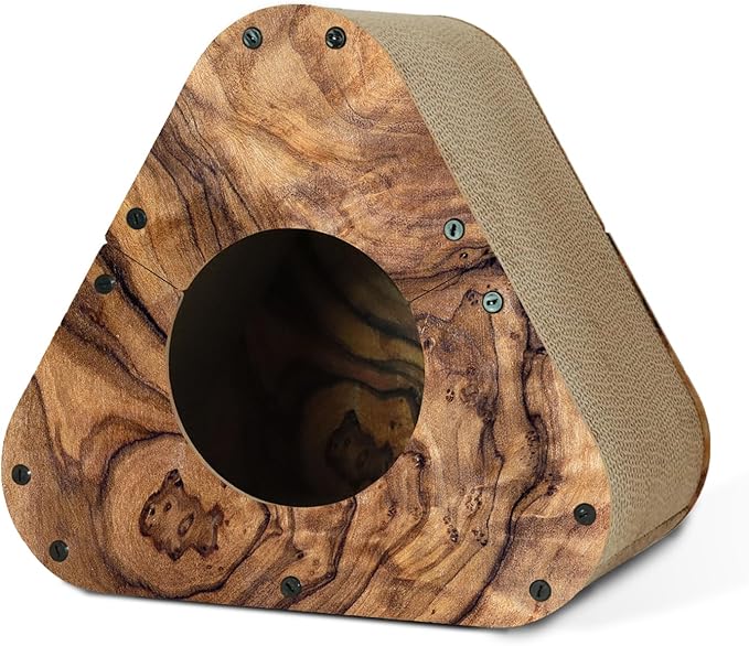 Cat Scratcher House, Cozy Cardboard Design, Safe and Secure for Kittens, Eco-Friendly, Wood Grain (Triangles)