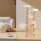 Cat Tree, 54" Indoor Cat Tree Tower, Sturdy Luxury Condo Rest Cat, with Scratching Posts, Wide Platforms, Two Space Capsules, Cat Nests, and Play Balls