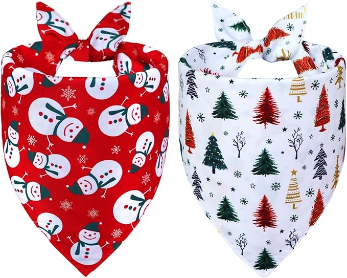 Christmas Dog Bandanas 2-Pack for Large to X-Large Dogs - Reversible Santa & Reindeer Prints Scarf, Gift for Dog Lovers