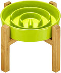Ceramic Slow Feeder Dog Bowls Elevated, 2.0 Cups Slow Feeder for Medium Dogs, Puzzle Maze Bowl to Slow Down Eating, 30oz, 8in, Green