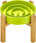 Ceramic Slow Feeder Dog Bowls Elevated, 2.0 Cups Slow Feeder for Medium Dogs, Puzzle Maze Bowl to Slow Down Eating, 30oz, 8in, Green