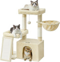 Feandrea Cat Tree, Cat Tower Condo with Scratching Posts and Ramp, 2 Large Perches, Cave, Basket, 33.8 Inches Tall, Summer Sand UPCT013LF02S