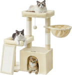 Feandrea Cat Tree, Cat Tower Condo with Scratching Posts and Ramp, 2 Large Perches, Cave, Basket, 33.8 Inches Tall, Summer Sand UPCT013LF02S