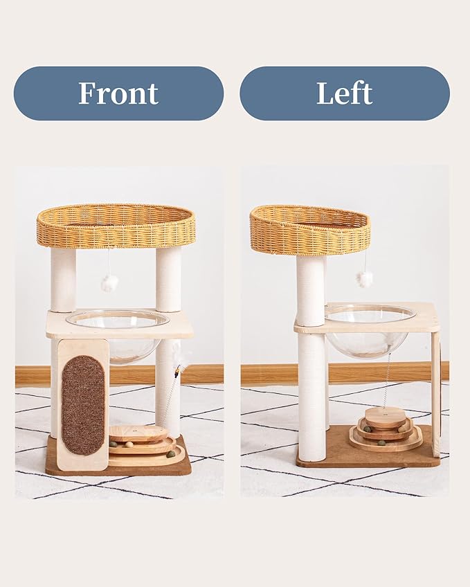 Modern Cat Tree for Large Cats, Modern Cat Tree Tower with Wide Shelves Cotton Scratching Posts, Super Sturdy Base, Cozy Perches, and Interactive Toys for Indoor Kittens 31-Inch