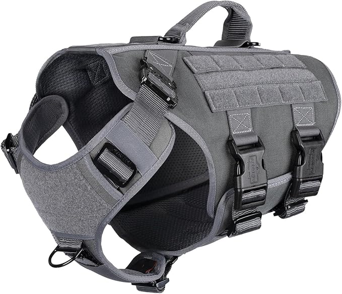 ICEFANG GN3 Tactical Dog Harness with 6X Buckle,Dog Molle Vest with Handle,3/4 Body Coverage,Hook and Loop Panel for ID Patch,No Pulling Front Clip (L (28"-35" Girth), Wolf Gray)