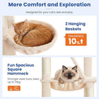 Cat Tree 82 in Multi-Level Cat Tower for Indoor Cats, Heavy Duty Large Cat Tree with Sisal Scratching Posts, Hammock, 2 Perches, 2 Condos, 2 Hanging Baskets, Beige