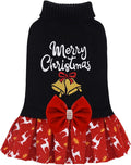 CuteBone Christmas Dog Sweater for Small Dogs Girl, Turtleneck Medium Dog Sweater with Bowtie Leash Hole, Warm Pet Sweaters Knitwear for Small Dogs DS106M
