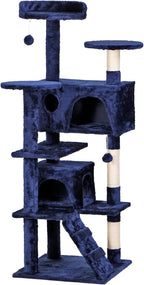 LEMY 54 Inch Cat Tree,Multi-Level Cat Tower Condo for Indoor Kittens,Blue Cat House with Sisal-Covered Scratching Post for Cats to Play and Sleep