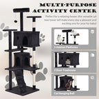 Heavy Duty Cat Tree Tower, 70" Tall Cat Tower for Indoor Cats with Cat Scratching Post with Bed, Cat Condo, Hanging Ball, Multi-Level Cat Climbing Tower Cat Trees Furniture Activity Center, Dark Grey